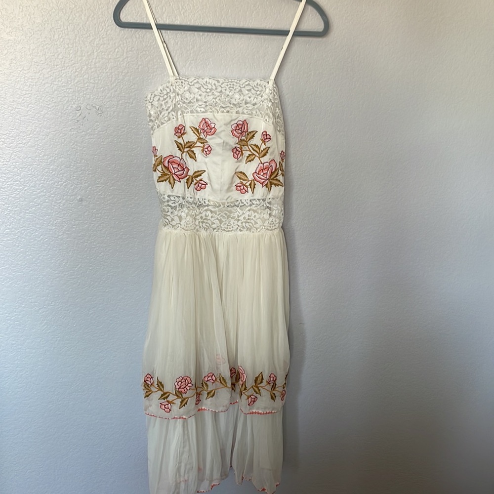 NWT Chasing Unicorns So Many Skies Silk/Cotton + Lace Midi Dress Sz XS 🌸 - Picture 7 of 13